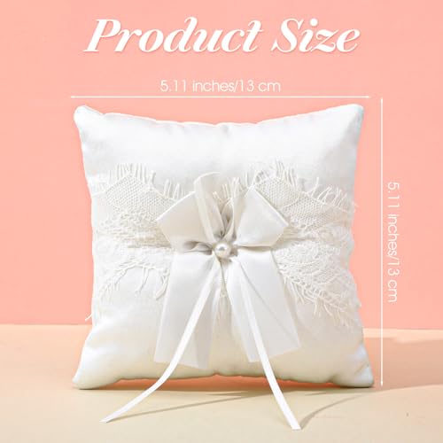 image for Heclia Ring Bearer Pillow Lace Pearl Ivory Ring Bearer Cushion for Wed