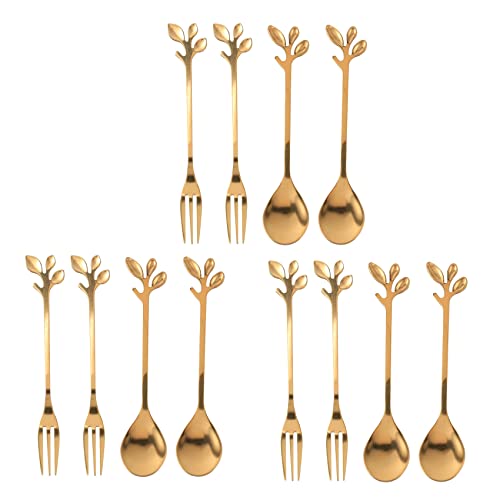 NIEI Paquete de 12 (6 Cucharas 6 Tenedores) Juego de Tenedor de Postre Aperitivo Juego de Cucharitas de Té 4.7 Pulgadas
