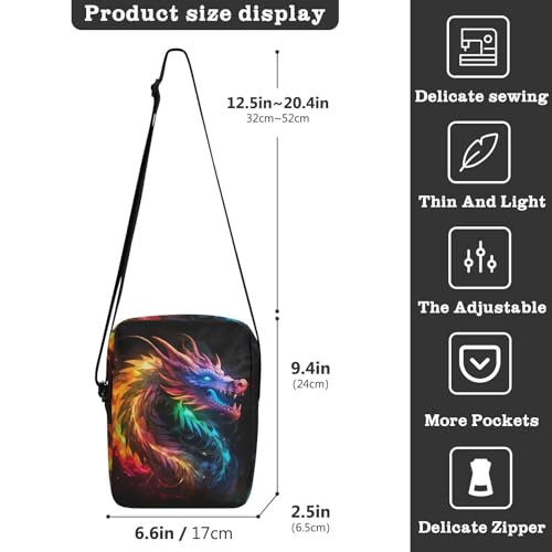 Crossbody Bag Color Flame Dragon Messenger Bag for Women Men Purse Shoulder Bag Satchel Bag with Adjustable Strap 202a02533