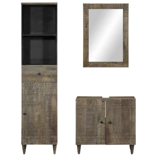 Genérico Wenjingqi Conjunto de Muebles de baño 3 Piezas Madera Maciza de Mango, Negro 3310019