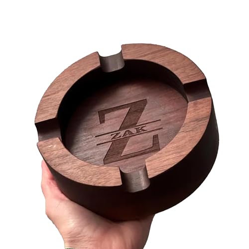 Custom Cigar Ashtray Personalized Walnut Cigar Ashtray Engraved Initials/Name Wooden Accessory Father's Day Birthday Christmas Retirement Gift for Grandpa Papa Groomsmen Anniversary Husband