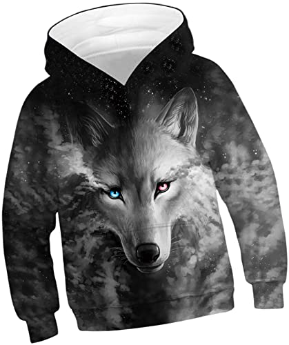 Faringoto Moletom com capuz para meninos e meninas de 5 a 16 anos, Lobo 02, PP