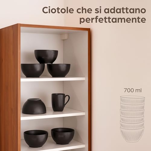 Praknu Set 6 Ciotole in Ceramica da 700 ml Grandi Nere – Bowl per Cereali, Zuppe e Insalate – Resistenti e Adatte a Microonde e Lavastoviglie – Ciotole per Zuppa e Insalata - immagine 6