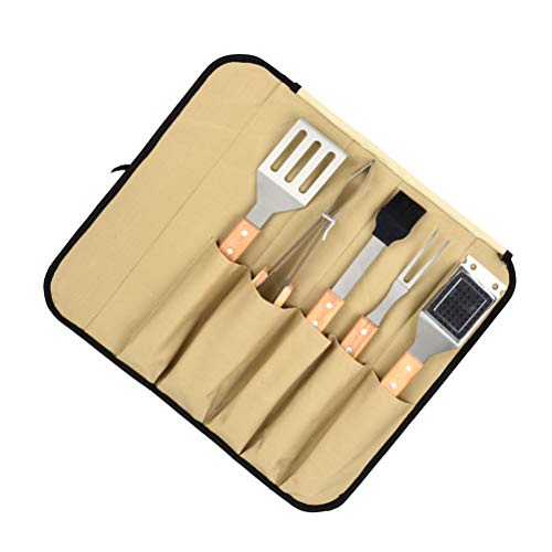 Good 5 peças kit de ferramentas de churrasco com cabo de madeira, espada, cortador de escova, pinças