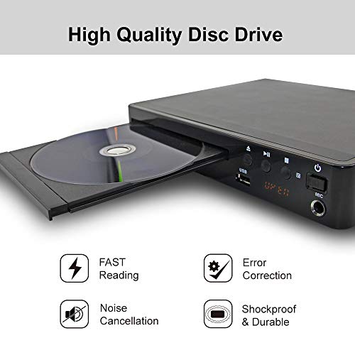 Region Free DVD Player for TV, LONPOO Compact DVD CD Player with HDMI & AV Output, HD 1080P Supported, Built-in PAL / NTSC, MIC Input, USB Input, Remote Control - Thumbnail 2