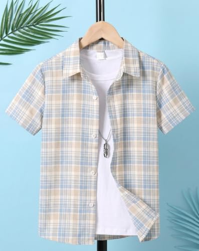 Image of TAGAS Boys Checkered Shirt | Kids Plaid Casual Shirts | Short Sleeve Regular wear Clothes for Boys | Stylish Summer, Party, Holiday, Beach