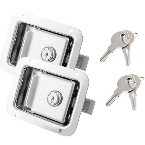 Image of Tool Box Lock with Keys for Truck Bed Toolbox Handle (2Pcs) | 5.5*4.25in Stainless Steel Heavy Duty Flush Mount Handle Latch for Trailer Door, RV, Camper, ATV, UTV