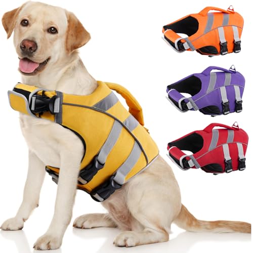 Kuoser Schwimmweste Hund, Haltbarkeit Hundeschwimmweste, Hervorragender Auftrieb Schwimmweste Hund klein groß mittel,Hohe Sicherheit hundeschwimmweste große Hunde Gelb S