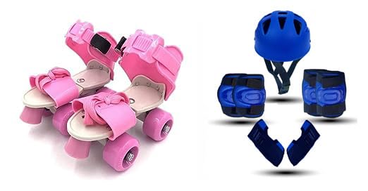 Qwick Click Roller Skates with Protective Set Guard Protection kit for Skating, Cycling, Skateboarding for Kids Age 6-15 Years with Knee, Elbow and Wrist Guards (Pink-Blue) (B0CJ74H7GB) Amazon Price History, Amazon Price Tracker