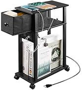 DGSANDGO Side Table with Charging Station and Drawer, Narrow End Table with USB Ports and Outlets...