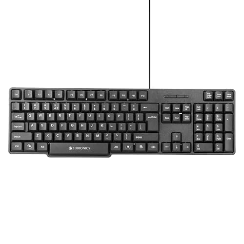 Zebronics Wired Keyboard with 104 Keys, 1.2m Cable, ₹ Key, USB Interface, UV-Coated Keys, Retractable Stand, USB Nano Receiver, for PC, Laptop(K65, Black)