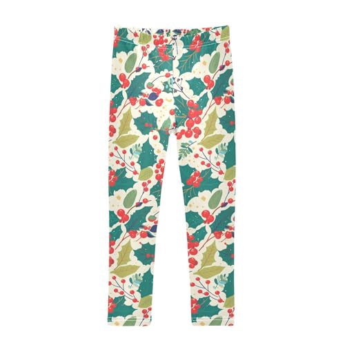 KLL Christmas Holly Berries Little Girls Active Leggings Comfortable High Waisted Workout Pants Exercise