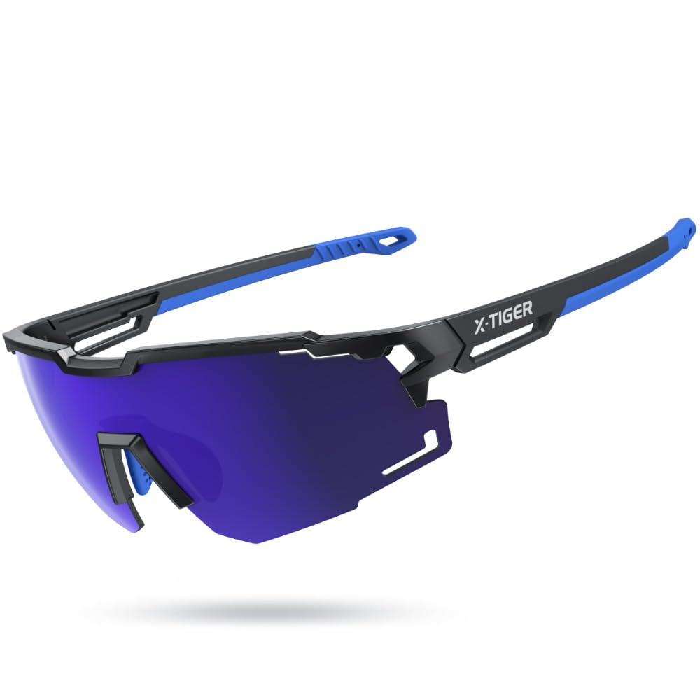 X-TIGER Schnelle Brille Herren, Damen Fahrradbrille Ultra-Leichter TR90 Rahmen, UV400 Schutz polarisierte Sportbrille mit verstellbarem Nasenpad und Ohrhaken für Laufen/Fahrrad/Angeln