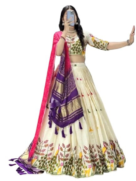 DN 8211 Pure Cotton Embroidered Lehenga Choli with Gaji Silk Dupatta