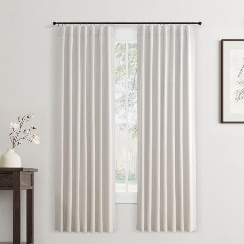 Jowels Beige Linen Blackout Curtains 72 Inches Long 2 Panels for Bedroom
