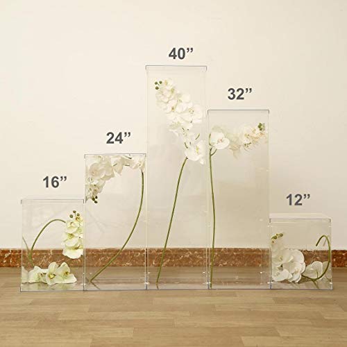 MO Distributing Set of 5 | Acrylic Pedestal Riser, Acrylic Display Box,Floral and Centerpiece Riser,Clear Acrylic Box,Showcase Box,Acrylic Column Cake Riser (Clear)