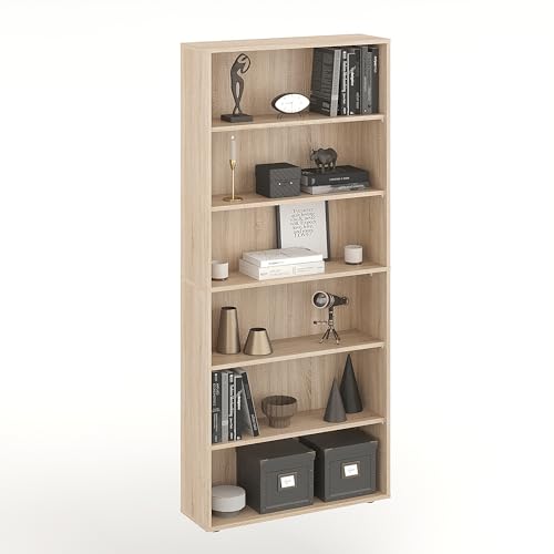 KOMTO Regal 80 cm breit Sonoma Eiche - Bücherregal mit 6 Ebenen und Höhenverstellbare Regale, Standregal, Aufbewahrungsregal | Bookshelf Lumo 80 x 180 x 24 cm (BxHxT) KOMTO Regal 80 cm breit Sonoma Eiche - Bücherregal mit 6 Ebenen und Höhenverstellbare Regale, Standregal, Aufbewahrungsregal | Bookshelf Lumo 80 x 180 x 24 cm (BxHxT)