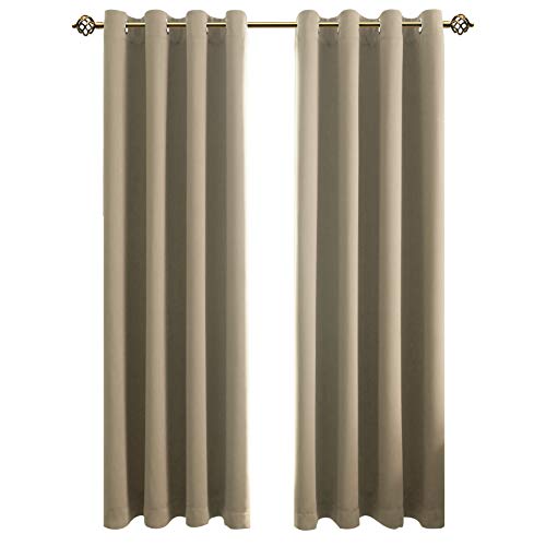 FLOWEROOM Blackout Curtains for Bedroom, Eyelet Thermal Insualated Curtains for Living Room, Beige, 245cm Drop x 140cm Wide, 2 Curtain Panels