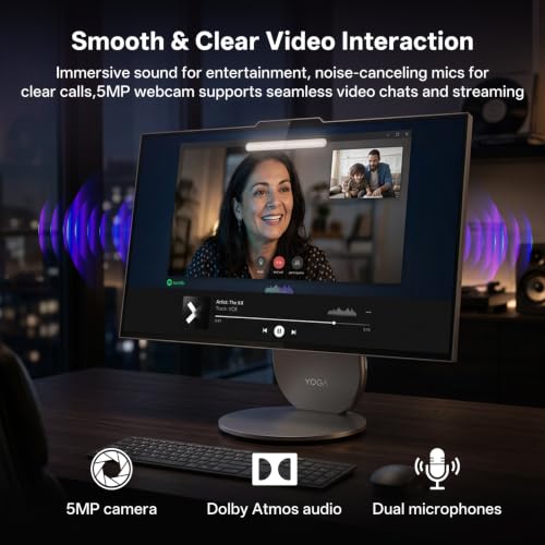 Image of Lenovo Yoga All in one Desktop Computer AI PC, Ultra 7 255H, Intel Arc 140T | 27 inch 2K QHD IPS Display, 16GB LPDDR5X RAM, 1TB SSD, Copilot+, WiFi 7, Wireless keyboard & Mouse, Win11 Home,w /64GB USB,Grey
