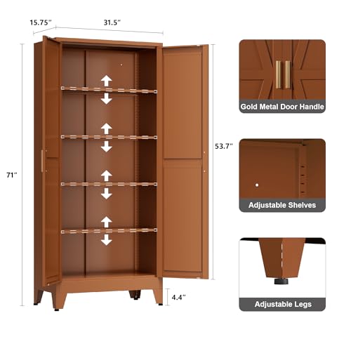 Image of LCAOPC 71 inch Tall Metal Storage Cabinet with 2 Doors and 4 Adjustable Shelves, 5-Tier Kitchen Pantry Storage Cabinet for Kitchen, Living Room, Dining Room and Office, Brown