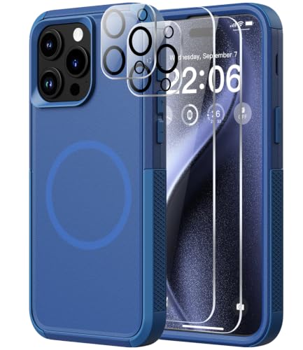 Diverbox for iPhone 15 Pro Max Case - [Compatible with MagSafe] [with Screen Protector ] [Shockproof] [Dropproof] Heavy Duty Protection Phone Case for iPhone 15 Pro Max (Blue)