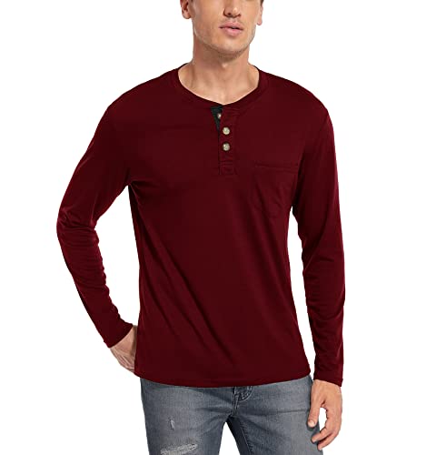 WAZZAP Henley Camisetas de Manga Larga Casual Cuello Redondo Pocket con Botones para Hombre Cover