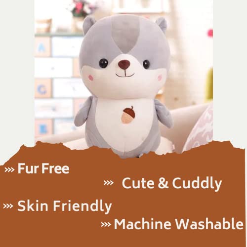 Image of Chubby Grey Squirrel Soft Toy, Cute Chipmunk Plush Teddy Stuffed Animal for Girls, Boys Kids, Birthday Gift, Nursery, Room Decor - 25 cm