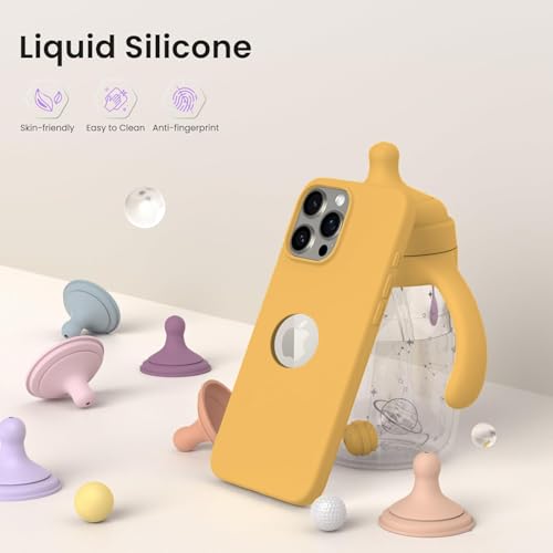 Image of Elzzi Microfiber Logo Cut Cover Compatible for iPhone 16 Pro Case Liquid Silicone Cases 4 Layer Protective Covers Shockproof Back Cover with High Raised Camera Lips (Golden)