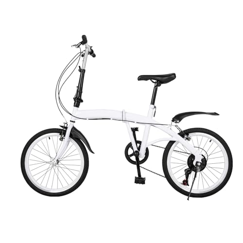 ARBGO Bicicleta plegable de 20 pulgadas, bicicleta plegable con guardabarros, asiento ajustable, freno de disco delantero y trasero, bicicleta plegable y portátil para niños y niñas, color blanco