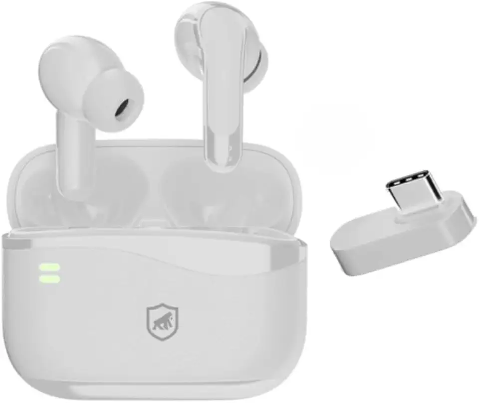 Gshield Fone de Ouvido Earbuds Hybrid com Conexão Wireless 2.4GHz via Adaptador USB Tipo C e Bluetooth 5.4, Baixa Latência 24ms, Cancelamento de Ruído Ativo (Branco)