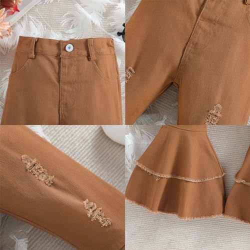 Toddler Baby Girl Bell Bottom Ripped Jeans Kids High Waist Bell-Bottoms Elastic Waist Ruffle Trousers Flare Pants4