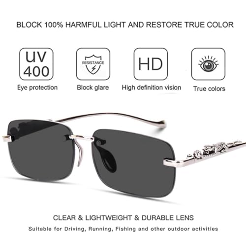 Image of IFLASH UV Protected Retro Rectangular Rimless Sunglasses for Men and Women
