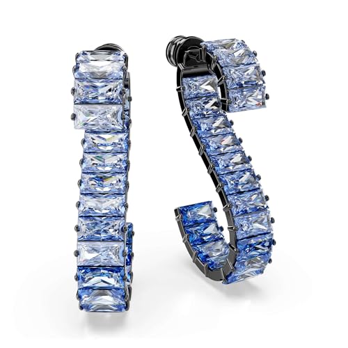 Swarovski Orecchini Matrix, Taglia Baguette, Blu, Bagno Rutenio, One Size, Cristallo, Zirconia Cubica - 3