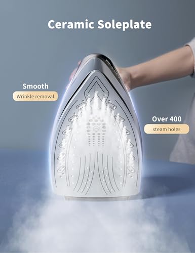 Image of Sundu Steam Iron for Clothes with Rapid Heating Ceramic Coated Soleplate, 1600W, Auto-Off Safety, Burst of Steam, Self-Clean, Anti-Calc, Anti-Drip 1400ml Water Tank for Clothes Ironing,Space Black