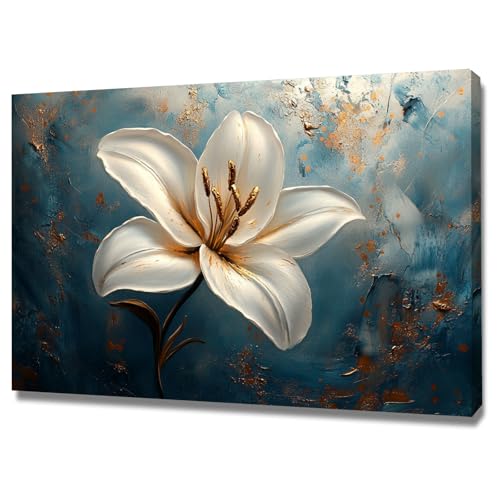 Grand tableaux decoratifs muraux chambre et salon style nature elegant avec lys blanc dore