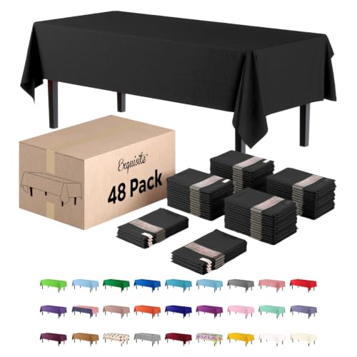 Image of Party Solids Black Tablecloths for Rectangle Tables 48 Pack Plastic Table Cloth Disposable 54 inch X 108 inch Black Table Cloths Rectangle Tablecloth Plastic Tablecloths Rectangular Party Supplies | Plastic Tablecloth, Disposable Table Covers Rectangle for Parties, Weddings, Holidays & Party Supplies