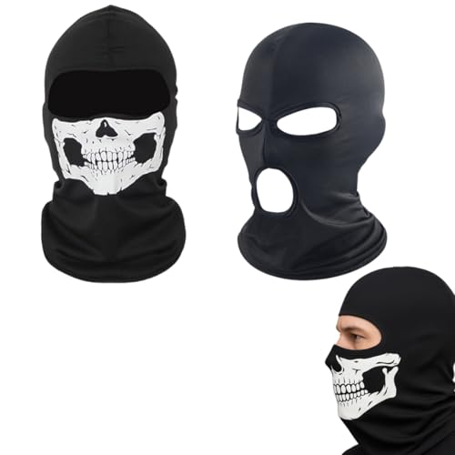 WUSJCOF 2 piezas máscara, pasamontañas, sotocasco, calavera 3D, terror, braga cuello transpirable verano, esqueleto a prueba de viento, para moto, deporte, fiestas de Halloween y Carnaval, cosplay