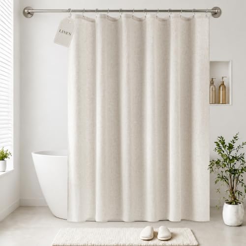 Jowels Light Khaki Linen Fabric Shower Curtains for Bathroom, 72x72