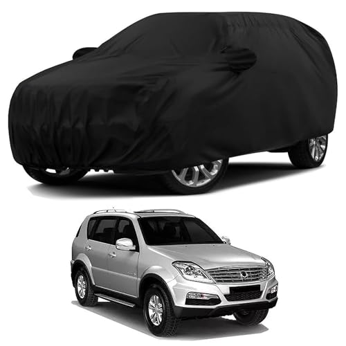 Sulfar 100% Water Resistant Car Body Cover Compatible with Mirror for SsangYong Rexton (Triple Stitched, Full Bottom Elastic, Black)