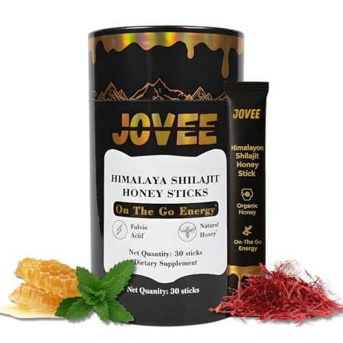 JOVEE - Pure Himalaya Shilajit Honey Sticks Made from Organic Honey and Saffron 30 Sticks for On the Go Energy Boost & Immune Support 85+ Trace Minerals 75%+ Fulvic Acid