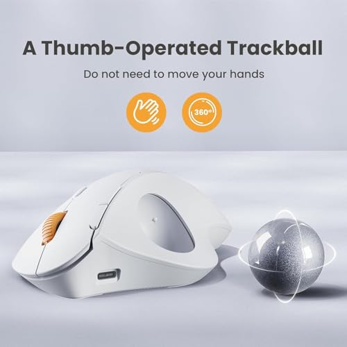 Image of ProtoArc Wireless Trackball Mouse, EM04 Ergonomic Bluetooth Rollerball Mouse Rechargeable Computer Laptop Mouse Thumb Control Mice, Compatible with PC, iPad, Mac, Windows-White Mouse Ash Grey Ball