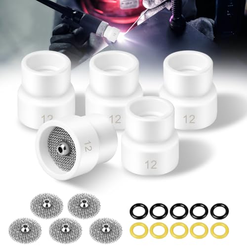 SUNJOYCO Ceramic TIG Welding Cup: 5 PCS #12 TIG Cups with 3/32" Diffuser Compatible with WP SR DB Welding Torches (9/20/25 & 17/18/26 Series)