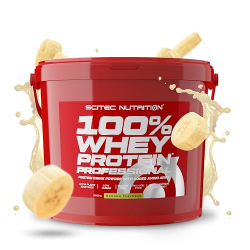 Scitec Nutrition 100% Whey Protein Professional - Angereichert mit zusätzlichen Aminosäuren und Verdauungsenzymen - Glutenfrei - Palmölfrei, 5 kg, Banana