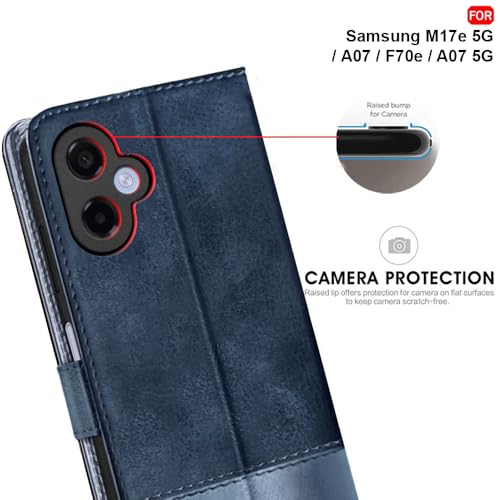 Image of TheGiftKart Flip Back Cover Case for Samsung Galaxy M17e 5G / A07 / F70e / A07 5G | Dual-Color Leather Finish | Inbuilt Stand & Pockets | Wallet Style Flip Cover Case (Faux Leather, Blue & Sky)