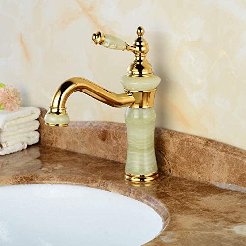 Robinet lavabo en marbre résistant et cuivre doré pour vasque - 5