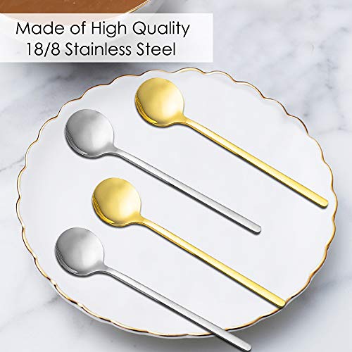 Pack Of 8, Gold & Silver Plated Stainless Steel Espresso Spoons, Findtop Mini Teaspoons Set For Coffee Sugar Dessert Cake Ice Cream Soup Antipasto Cappuccino, 5.3 Inch #TOP2
