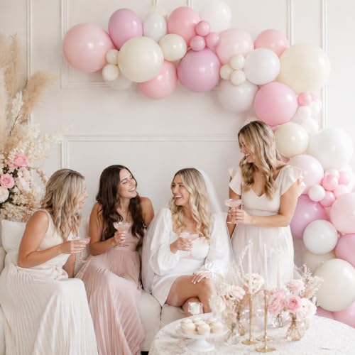 Image of Dusty Pink Balloons, 60pcs 12 Inch Pastel Light Pink Cream Beige White Ivory Helium Balloons for Girls Women Fairy Birthday Baby Bridal Shower Bachelorette Wedding Party Decorations