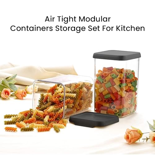 Image of Plastic Jar for Kitchen Storage Set of 6 (1100 Ml Each) | Airtight BPA Free Food Grade Containers | Transparent Storage Boxes for Tea, Coffee, Sugar, Dry Fruits, Spices Dishwasher Safe