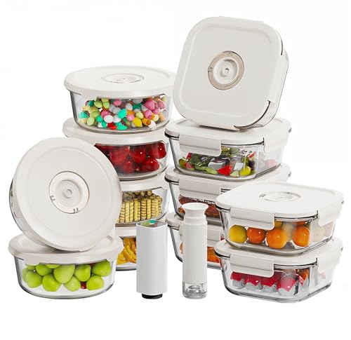Image of HOLDN' STORAGE Vacuum Food Storage Containers, Set of 12 Glass Containers with Electronic & Manual Pump - Keep Food Fresh Longer, BPA-Free Glass, Leak-Proof, Ideal for Meal Prep, Marinating