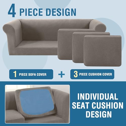 Housse de canapé convient pour canapé 3 places extensible taupe - 5